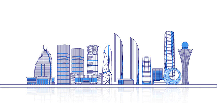 厦门城市天际线矢量地标建筑插画