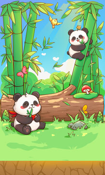 熊猫竹叶插画卡片贺卡