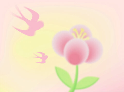 弥散风粉色燕子花朵背景