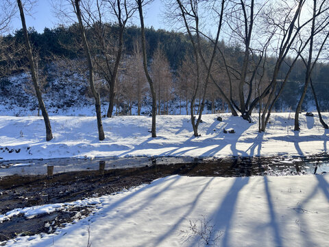 河边雪景