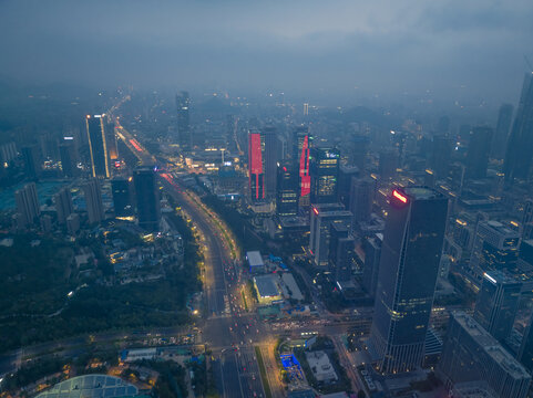 山东济南中央商务区航拍夜景