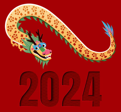 花纹东方龙与镂空2024新年元素集合