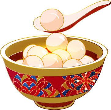 中式传统珐琅陶瓷碗盛着的元宵