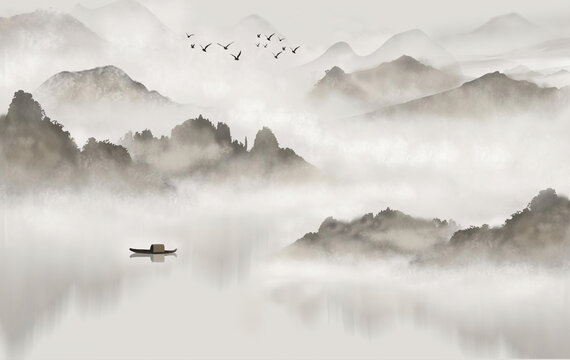 新中式意境山水壁画