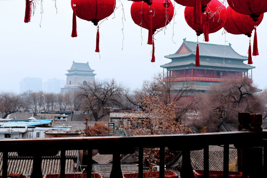 新年的北京钟楼鼓楼