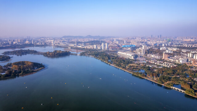 航拍南京站城市街景