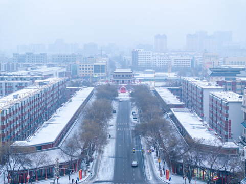 银川雪景南门