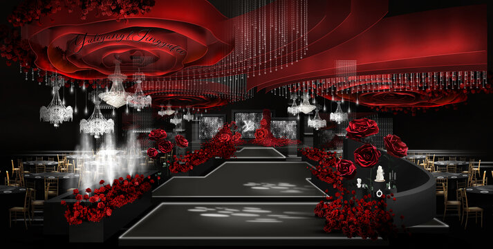 红黑色玫瑰婚礼舞台效果图