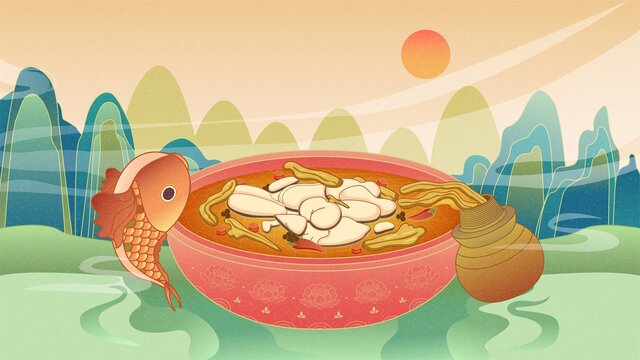 中国风国潮风酸菜鱼插画