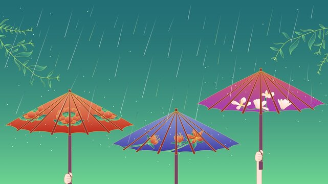 国潮风雨伞插画