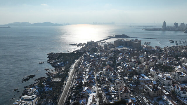 青岛雪景汇泉湾小鱼山