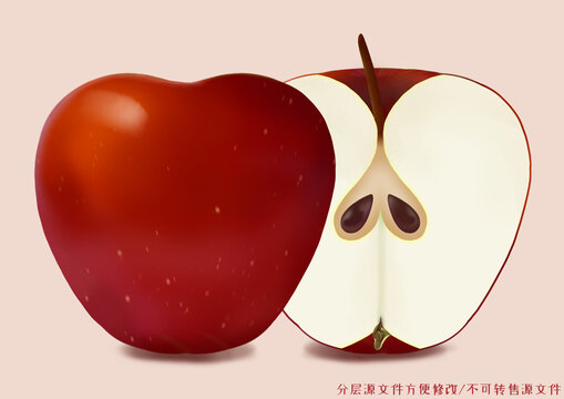 红苹果两半插画