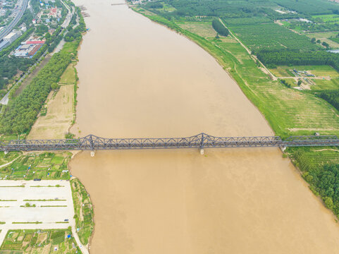 山东济南泺口黄河铁路桥航拍