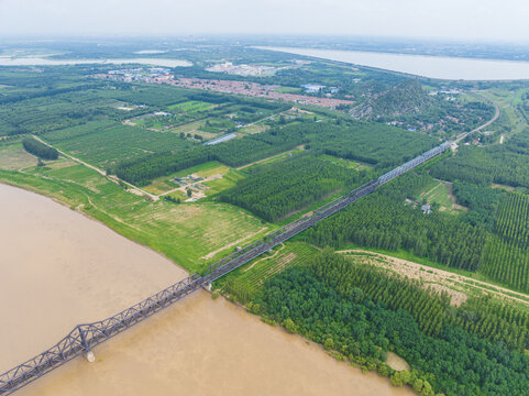 山东济南泺口黄河铁路桥航拍