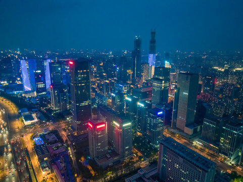 山东济南中央商务区航拍夜景