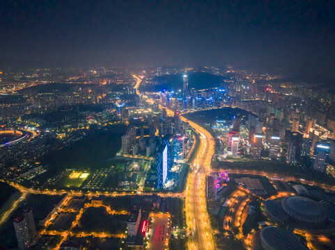 山东济南中央商务区航拍夜景