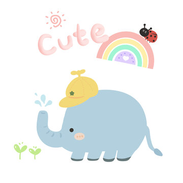 卡通大象彩虹插画卡通动物图案
