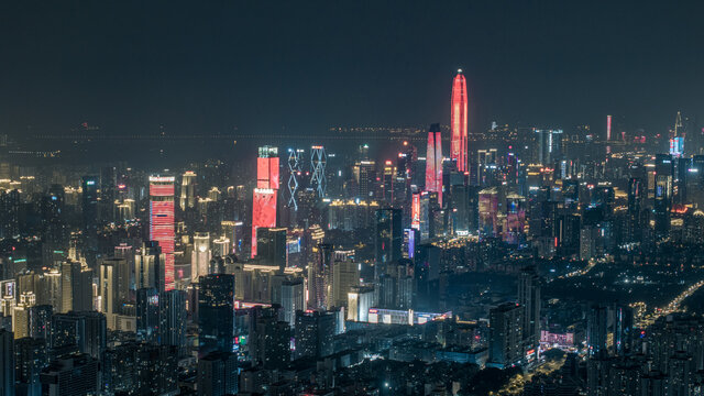 深圳新年春节福田市中心夜景灯光