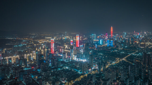 深圳新年春节福田市中心夜景灯光