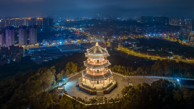 惠阳淡水凤凰山公园亭子夜景灯光