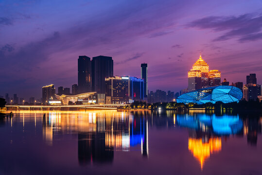 中国辽宁沈阳五里河城市地标夜景