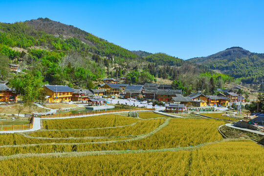 家乡古寨梯田风景古寨