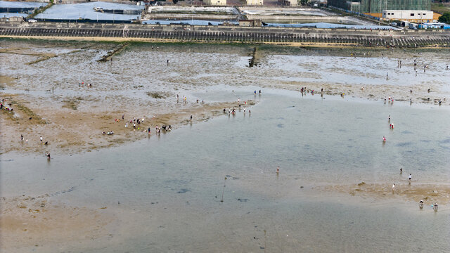 湛江平安广场赶海航拍