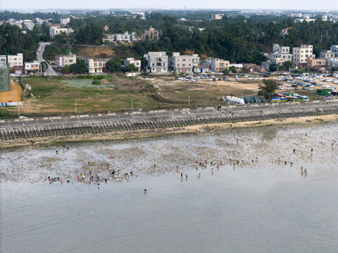 湛江平安广场赶海航拍