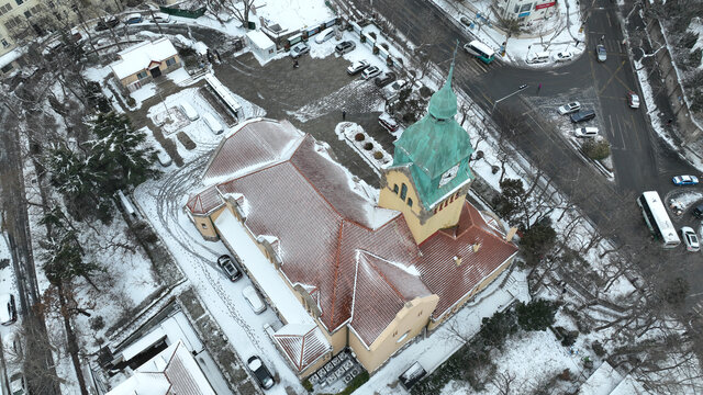 青岛基督教堂冬季雪景