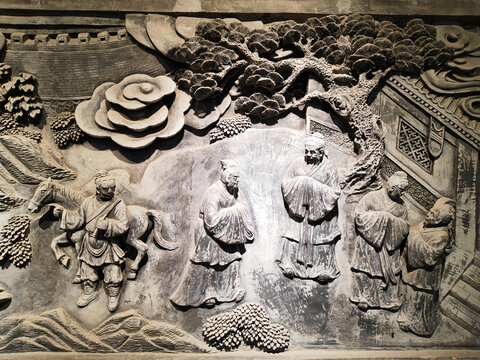 郑州文章庙古代人物生活砖雕墙
