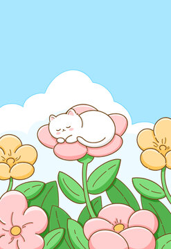 猫与花插画