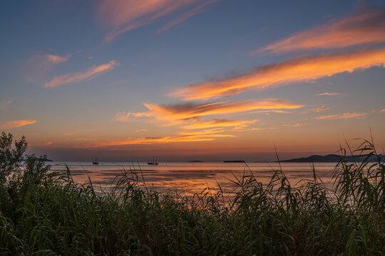 苏州太湖日落晚霞夕阳火烧云