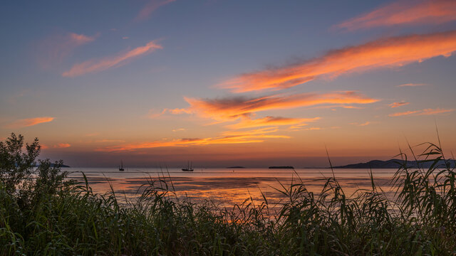 苏州太湖日落晚霞夕阳火烧云