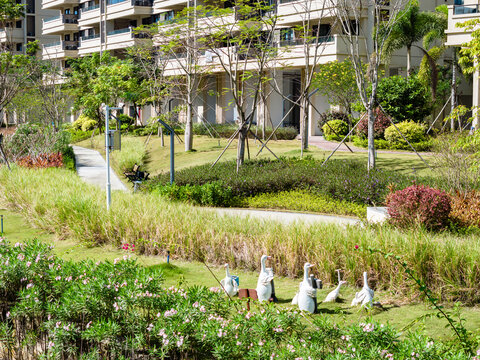 高端住宅小区园林景观航拍