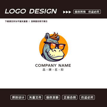 卡通河马logo标志