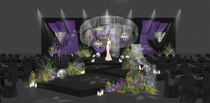 黑紫色银色小众高级婚礼效果图