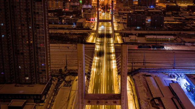 黎明前的长春大桥冬季雪后风景