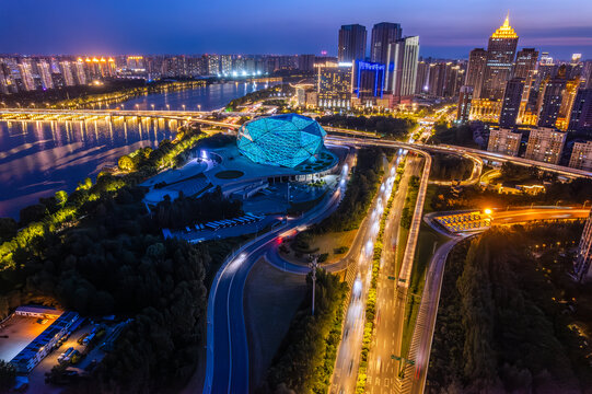 中国辽宁沈阳歌剧院城市建筑夜景