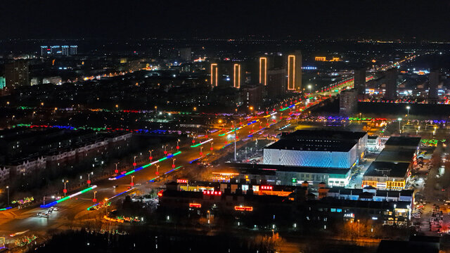 航拍无棣县城夜景