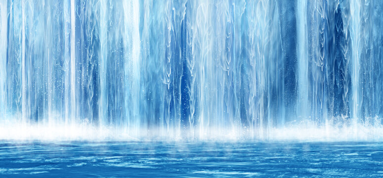 瀑布流水生财蓝色瀑布