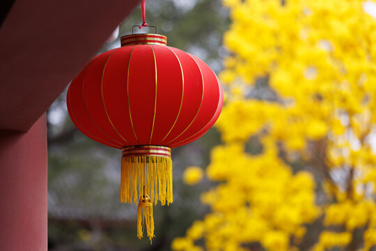 广州光孝寺里悬挂的红色灯笼特写