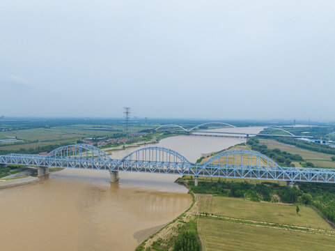 山东济南京沪高铁黄河铁路桥航拍