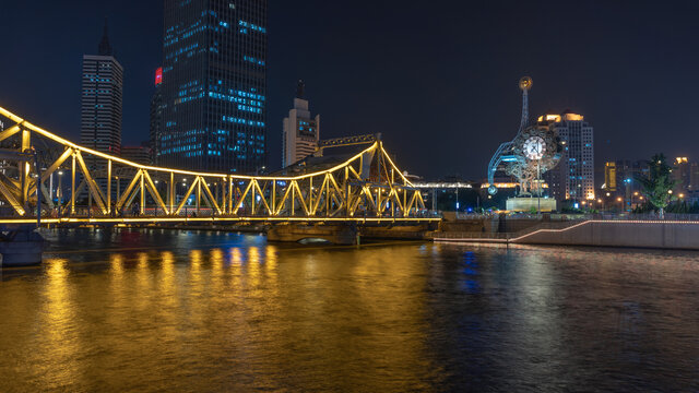 天津解放桥世纪钟夜景