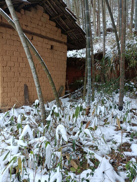 雪后土坯房