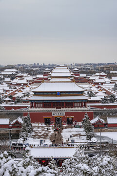 北京景山公园故宫雪景