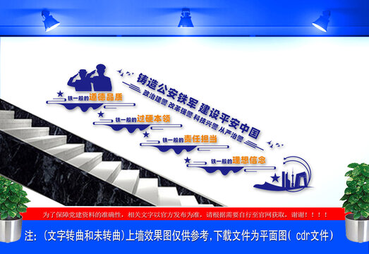 公安铁军四个铁一般楼梯文化墙