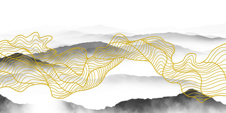 金色线条山水画