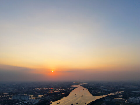 珠江三角洲平原黄昏日落