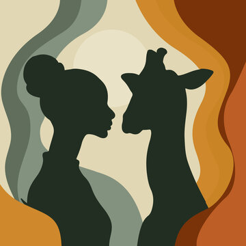 女人和长颈鹿