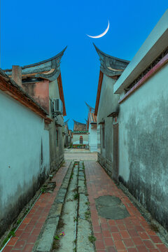 漳州埭美古村传统村落狭窄的巷